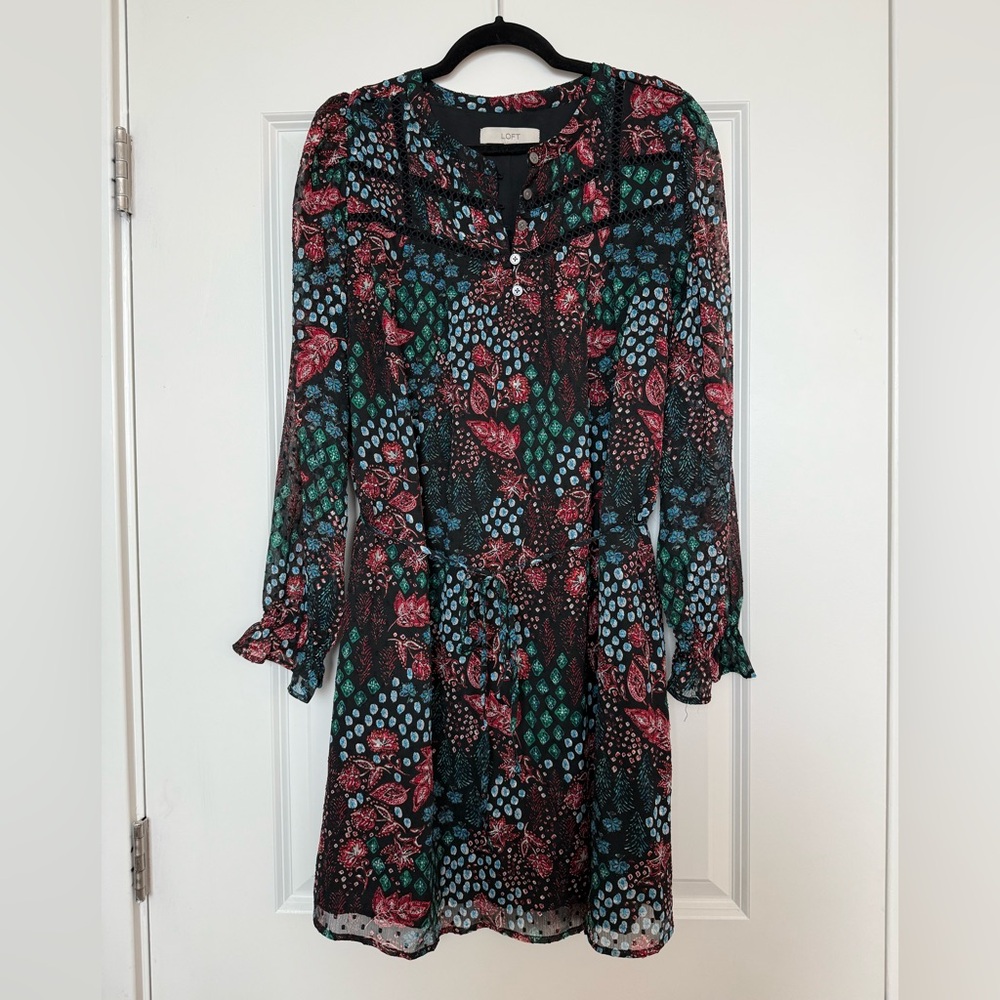 LOFT Long Sleeve Floral Dress - Size XL